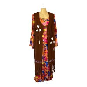 Morph Costumes Bohemian Floral Maxi Dress with Brown Vest Medium Multicolor